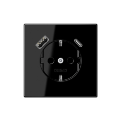 Enchufe Schuko con cargador USB tipo C y A en negro jung LS 990
